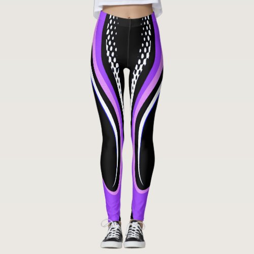Abstract Purple White and Black Curve Leggings
