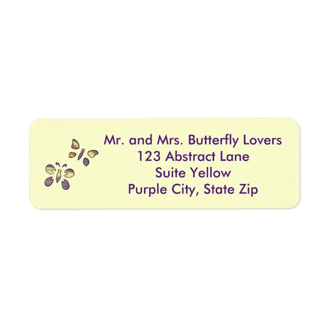 Abstract Purple Yellow Butterflies Address Labels (Front)