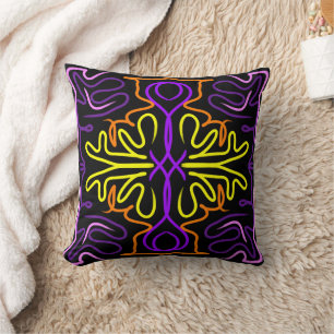 Abstract purple, yellow, orange and pink design throw pillow