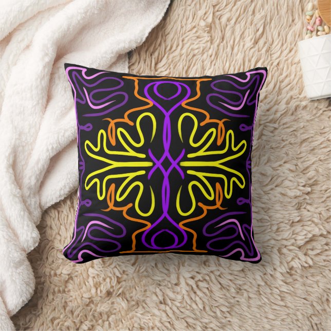 Abstract purple, yellow, orange and pink design throw pillow (Blanket)