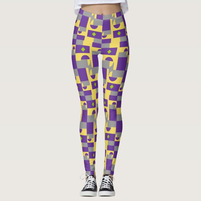 Abstract Purple Yellow Pattern with Half Circles Leggings (Front)