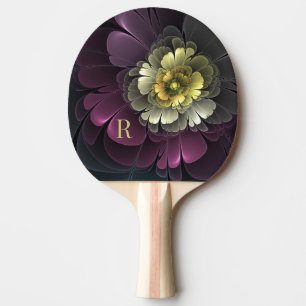 Abstract Purpur Khaki Gray Fractal Flower Monogram Ping Pong Paddle