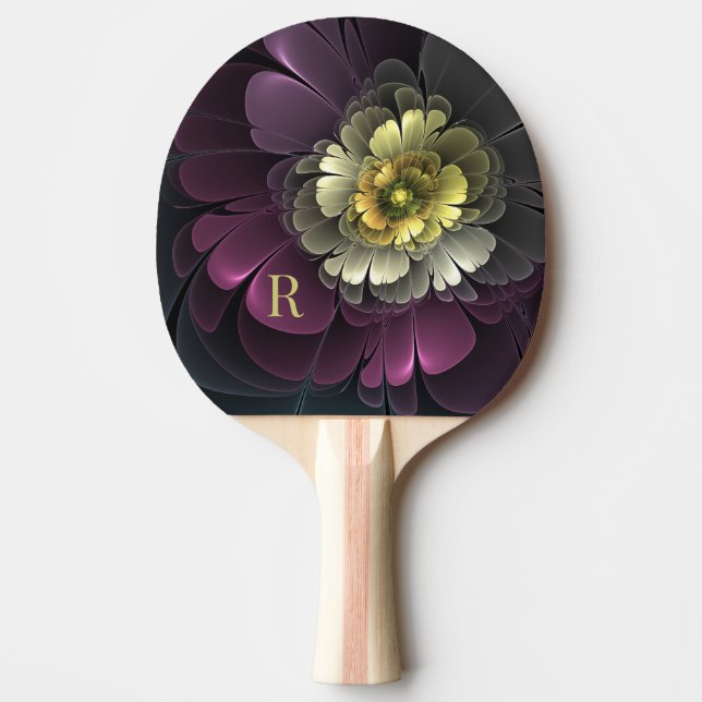 Abstract Purpur Khaki Gray Fractal Flower Monogram Ping Pong Paddle (Front)