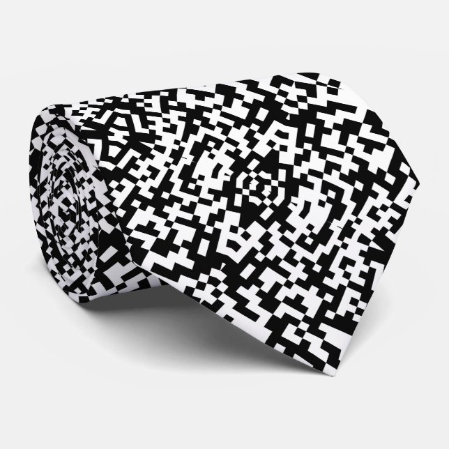 Abstract QR Code Modern Black And White Pattern Neck Tie (Rolled)