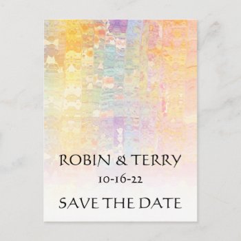 Abstract Quilt Garden Save The Date Postcards by profilesincolor at Zazzle