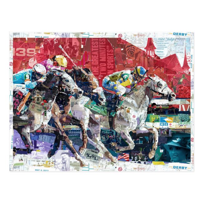 Abstract Race Horses Collage Postcard