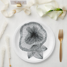 Abstract Radial Line Art Flower Paper Plates