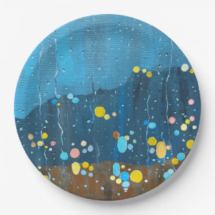Abstract Rain Painting Paper Plates