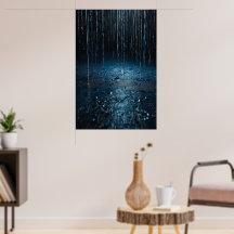 Abstract Rain Poster – Silver Blue Wall Art