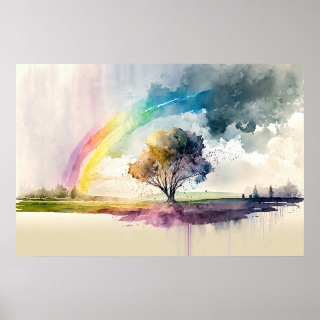 Abstract Rainbow After The Rain Watercolor Poster (Front)