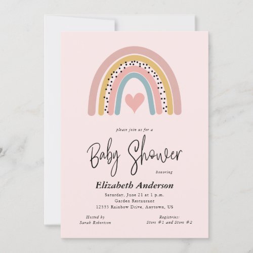 Abstract Rainbow and Heart Girl Baby Shower Invitation