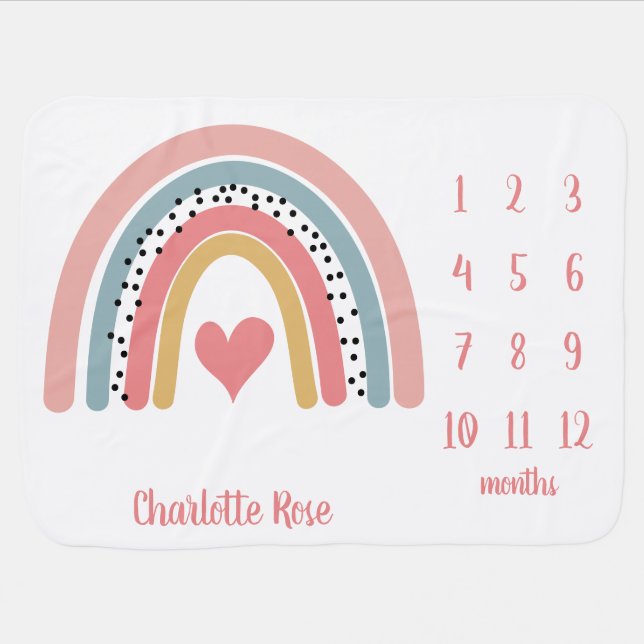 Abstract Rainbow Baby Girl Baby Milestone Blanket (Horizontal)
