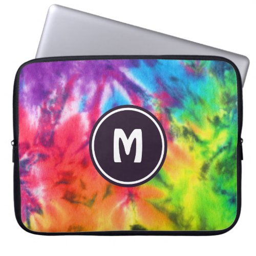 Abstract Rainbow Batik Tie Dye Retro Boho Monogram Laptop Sleeve