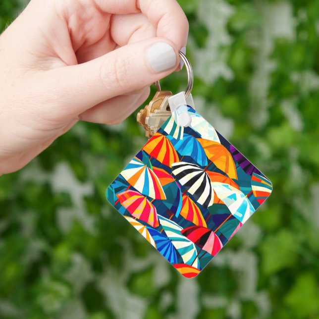 Abstract Rainbow Beach Umbrella Keychain (Hand)
