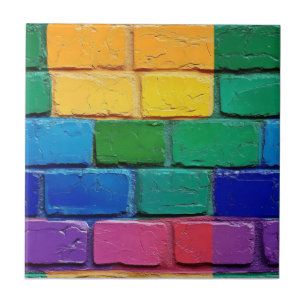Abstract Rainbow Brick Pattern Ceramic Tile