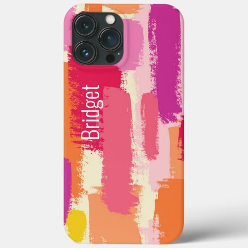 Abstract Rainbow Brushstrokes w Custom Name iPhone 13 Pro Max Case