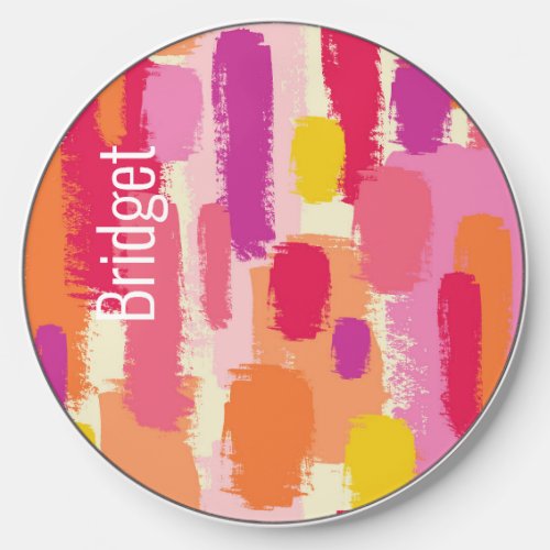 Abstract Rainbow Brushstrokes w Custom Name Wireless Charger