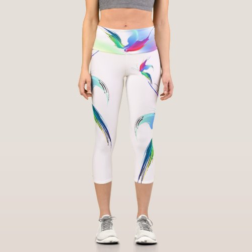 Abstract Rainbow Butterfly Paint Splatter Capri Leggings