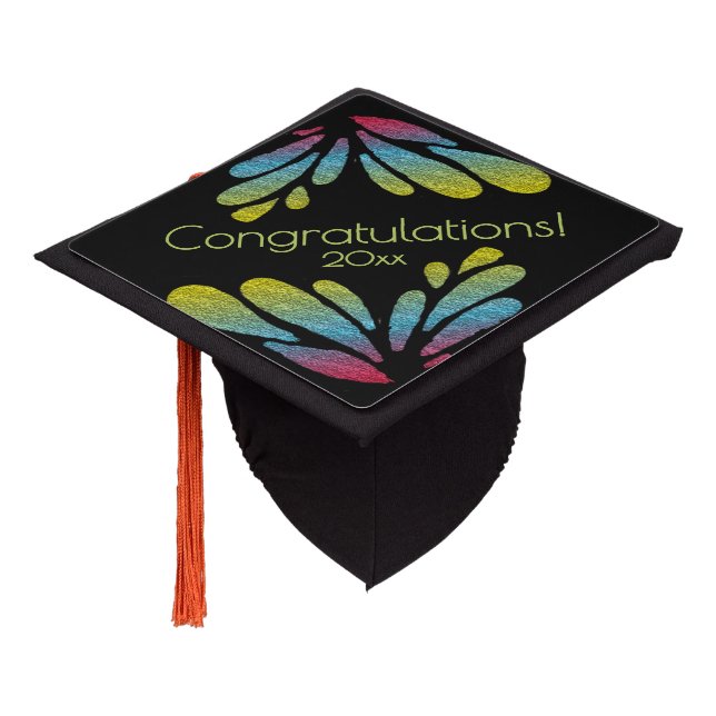 Abstract Rainbow Butterfly Wings   Graduation Cap Topper (Angled)