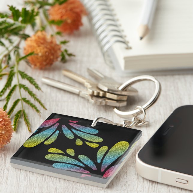 Abstract Rainbow Butterfly Wings   Keychain (Front Right)