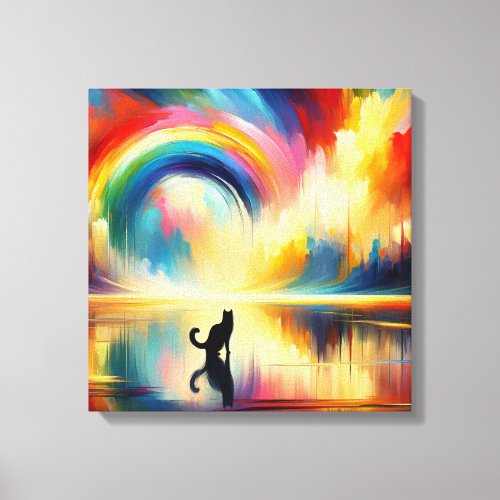 Abstract Rainbow  Cat Reflecting of Surface Water Canvas Print