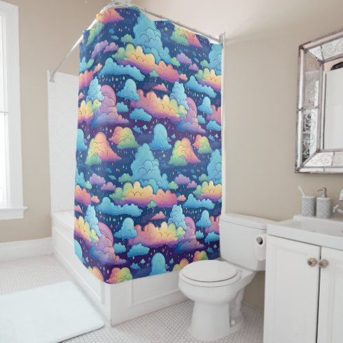 Abstract rainbow clouds shower curtain