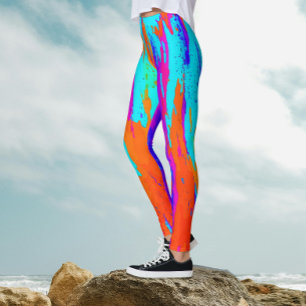 Abstract Rainbow Color Brush Stroke Paint Pattern  Leggings