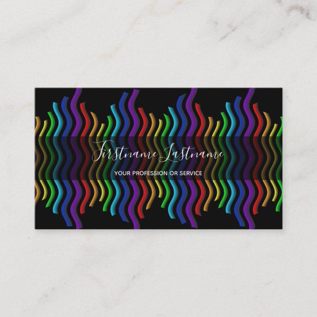 Abstract rainbow color waves calligraphy business card (Front)