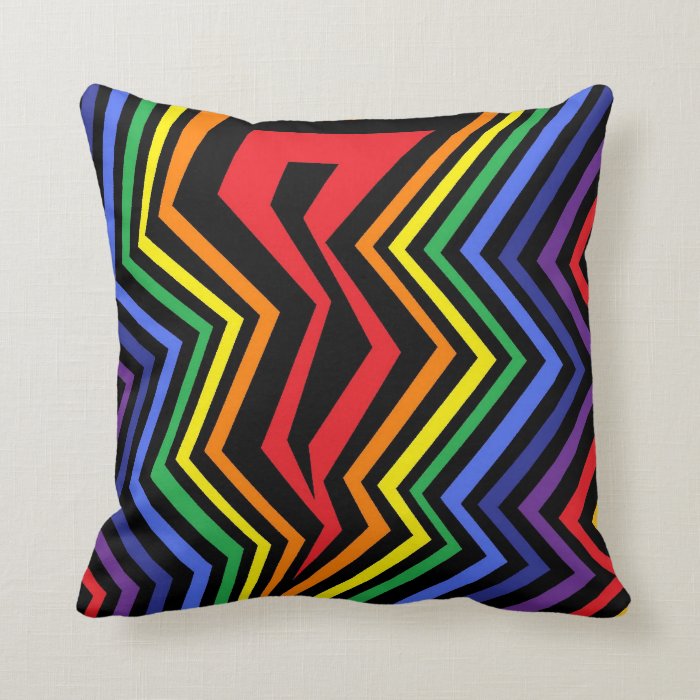 Abstract Rainbow Colored Lightning Throw Pillows