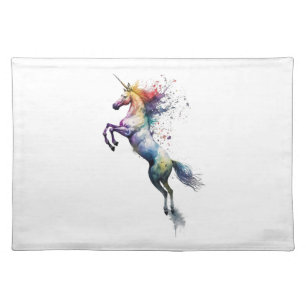 Abstract rainbow colored watercolor of an unicorn  cloth placemat