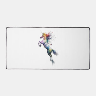 Abstract rainbow colored watercolor of an unicorn desk mat