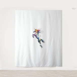 Abstract rainbow colored watercolor of an unicorn tapestry