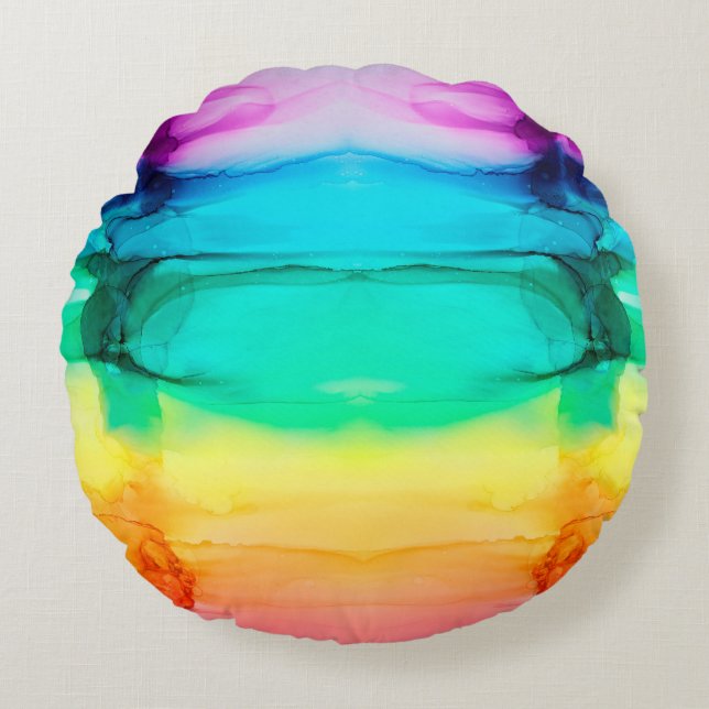 Abstract rainbow colorful background,  wallpaper.  round pillow (Front)
