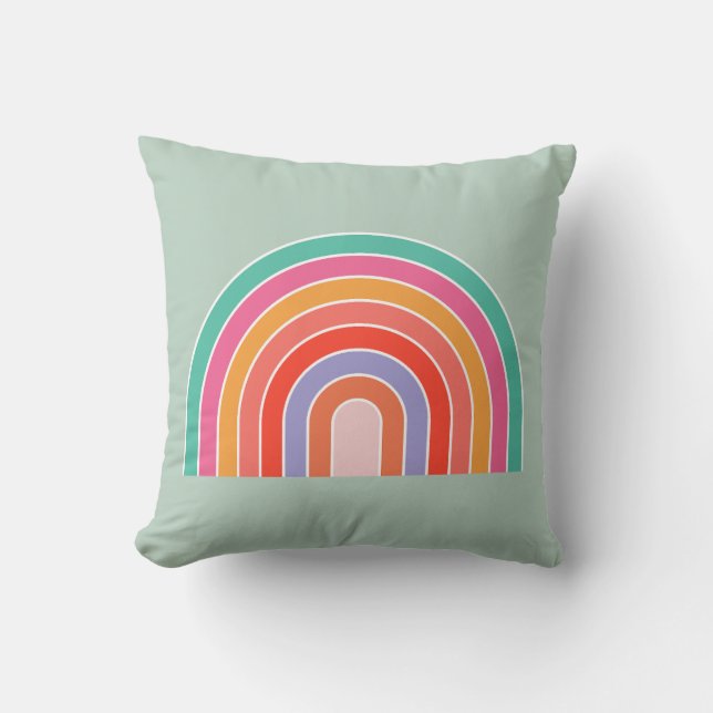 Abstract Rainbow Colorful Modern Arch Mint Green Throw Pillow (Front)