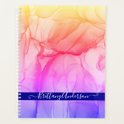 Abstract Rainbow Colors Alcohol Ink Art Business Planner