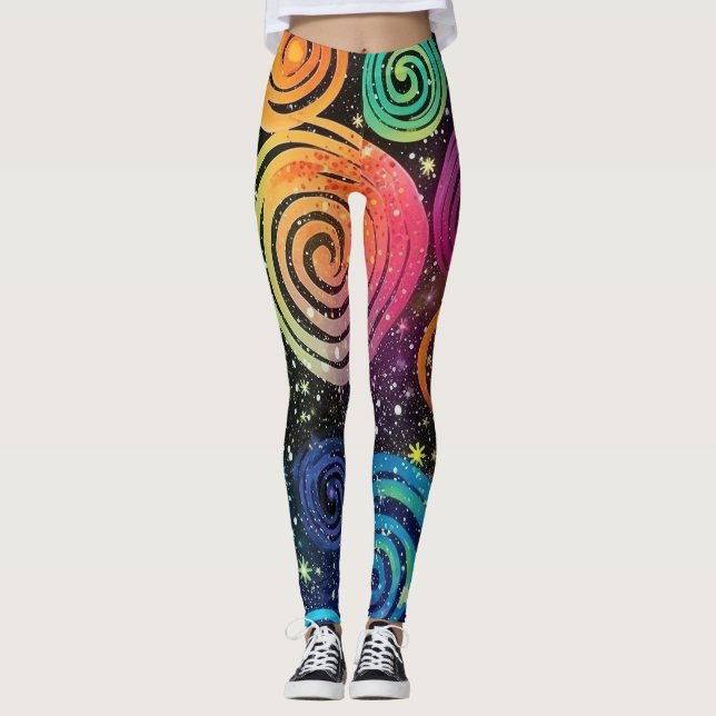 Abstract Rainbow Cosmic Splash Design Women’s Leggings (Front)