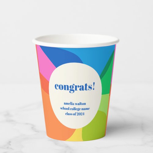 Abstract Rainbow Custom Graduation Congratulations Paper Cups