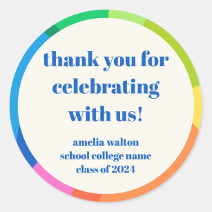 Abstract Rainbow Custom Graduation Party Thank You Classic Round Sticker