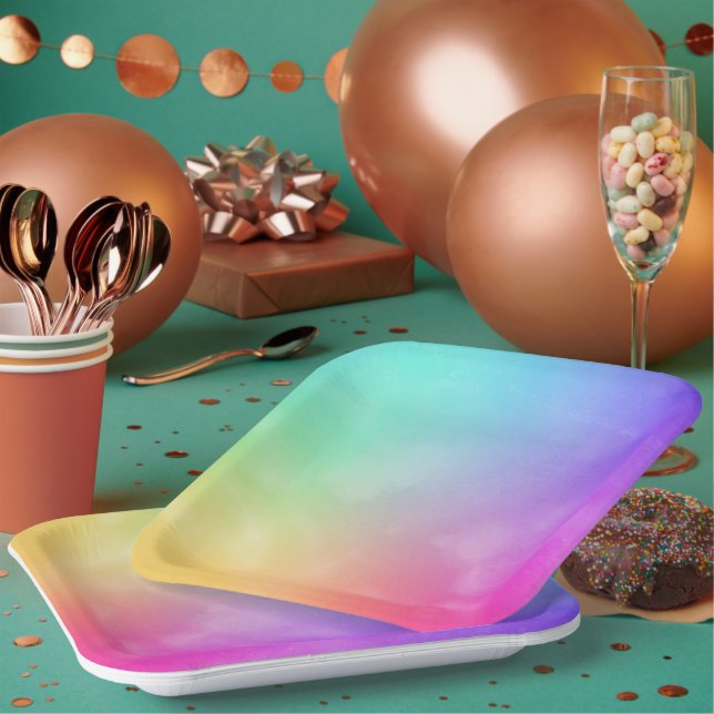 Abstract Rainbow Design Paper Plates (Multi)