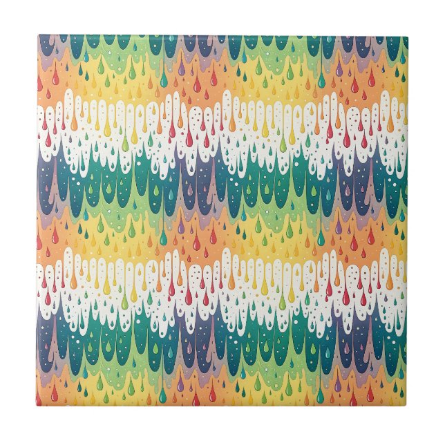 Abstract Rainbow Drip Colorful Liquid Pattern Art Ceramic Tile (Front)