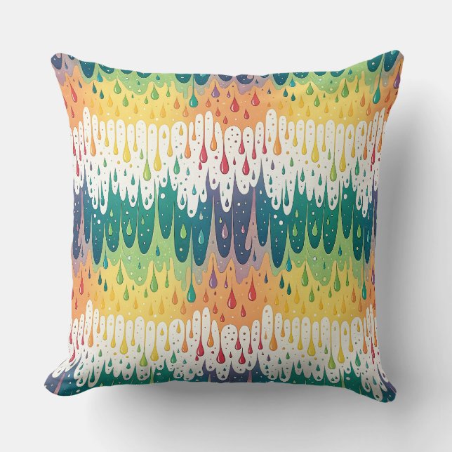 Abstract Rainbow Drip Colorful Liquid Pattern Art Throw Pillow (Front)