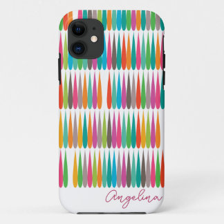 Abstract rainbow drops pattern Custom Name iPhone 11 Case