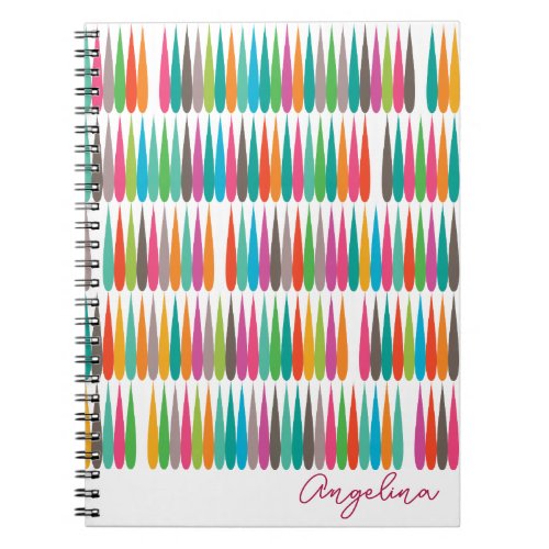 Abstract rainbow drops pattern Custom Name Notebook