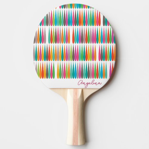 Abstract rainbow drops pattern Custom Name Ping Pong Paddle