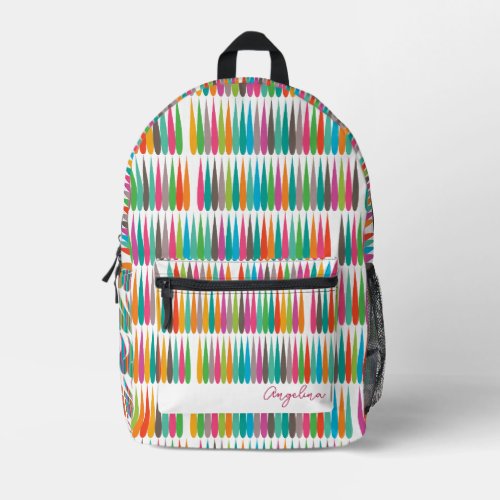 Abstract rainbow drops pattern Custom Name Printed Backpack