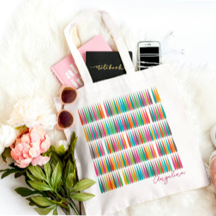 Abstract rainbow drops pattern Custom Name Tote Bag