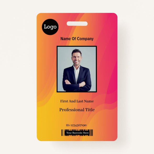 Abstract Rainbow Employee Photo Identification ID Badge (Front)