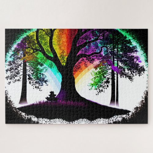 Abstract Rainbow Eucalyptus Tree White Background Jigsaw Puzzle
