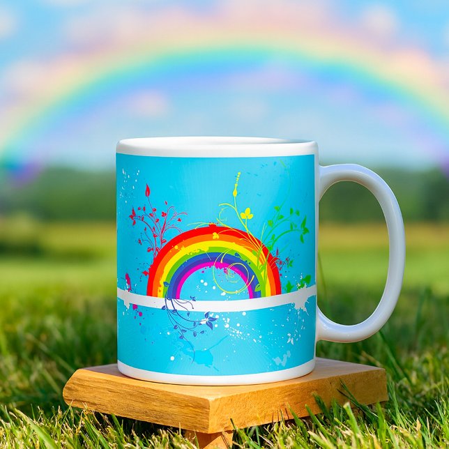 Abstract Rainbow Floral Swirls and Paint Splatter  Coffee Mug (Creator Uploaded)