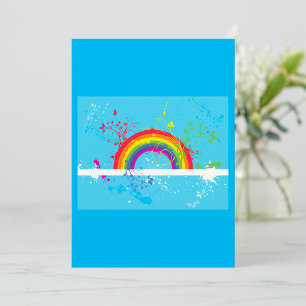 Abstract Rainbow Floral Swirls and Paint Splatter Invitation